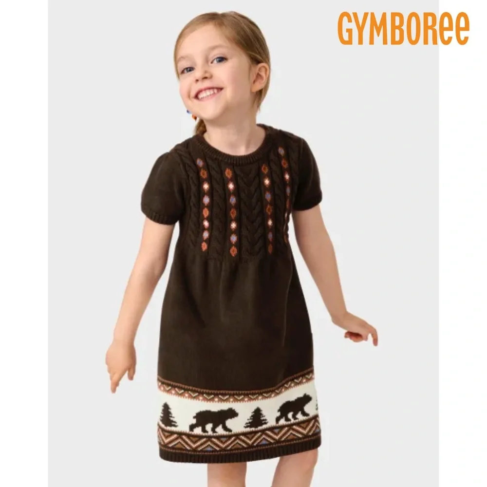 Gymboree Girls Intarsia Bear Sweater Dress - Montana Mountain - Brown